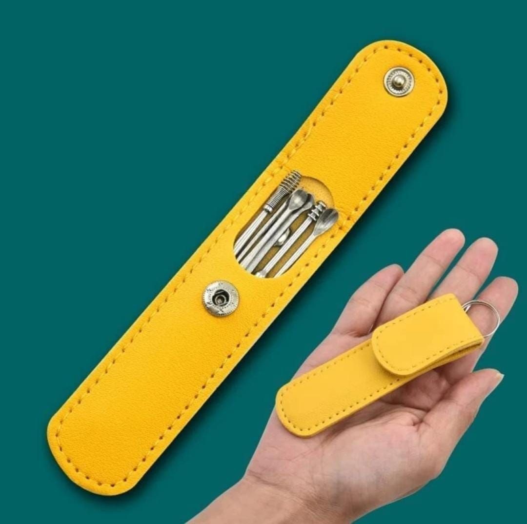 Pack of 6 Ear Wax Cleaning Kit with Leather Keychain Case | Stainless Steel Ear Pick & Ear Cleaner Tool Set