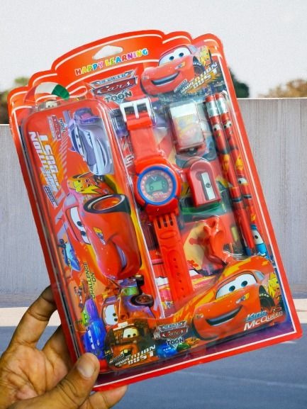 6 Pcs Kids Stationery Combo Pack with Digital Watch | Pencil Box, Pencils, Eraser & School Supplies Gift Set