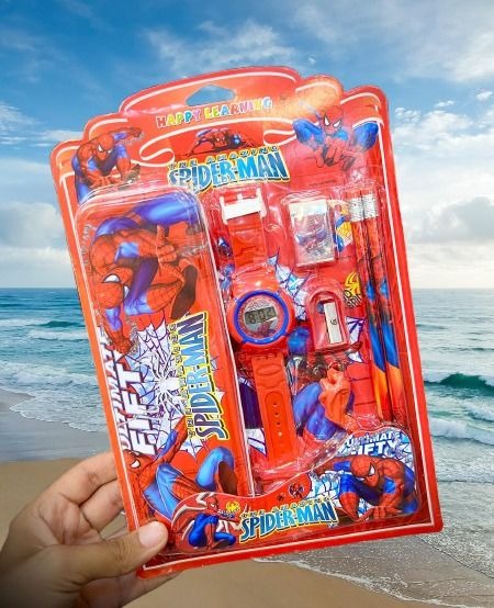 6 Pcs Kids Stationery Combo Pack with Digital Watch | Pencil Box, Pencils, Eraser & School Supplies Gift Set