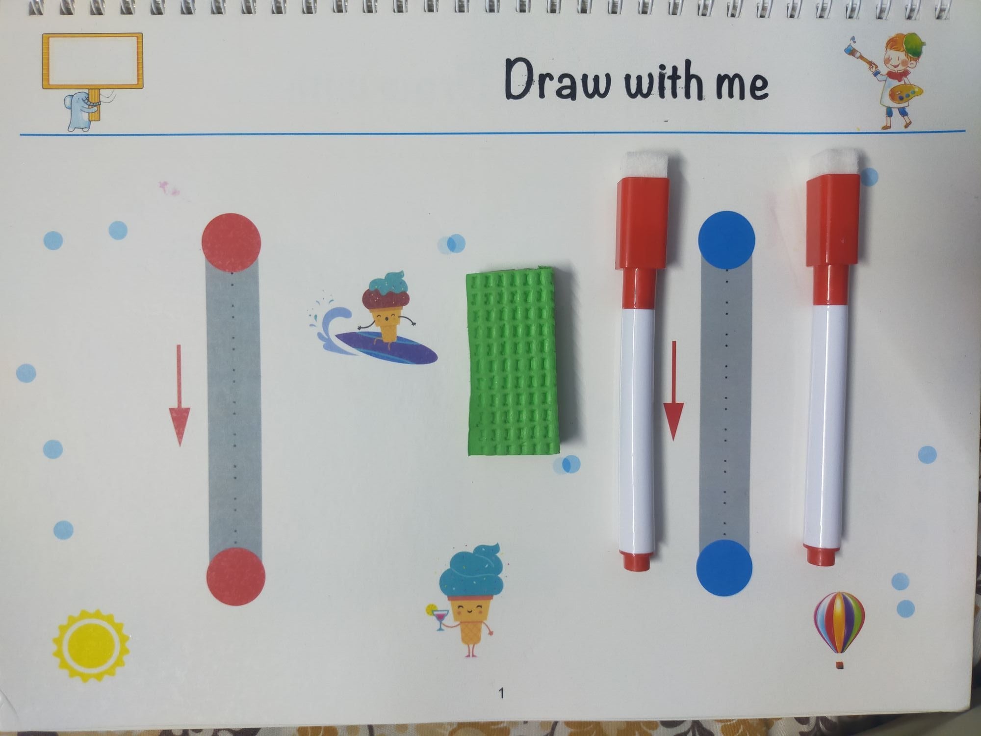 Reusable Magical Tracing Activity Workbook Set (64 Pages) | Kids Pre-School Writing Practice Book with 2 Pens & Duster