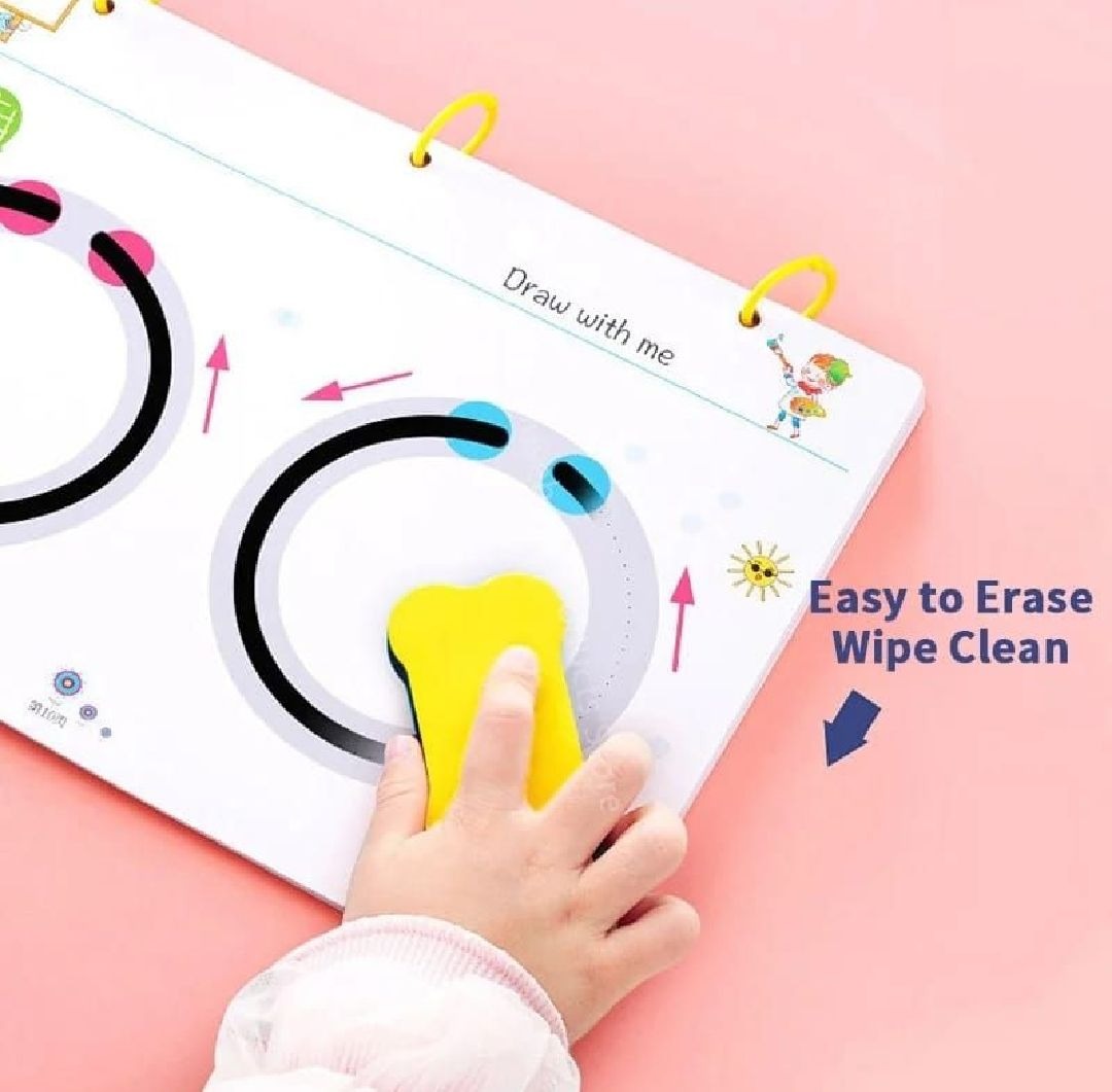 Reusable Magical Tracing Activity Workbook Set (64 Pages) | Kids Pre-School Writing Practice Book with 2 Pens & Duster
