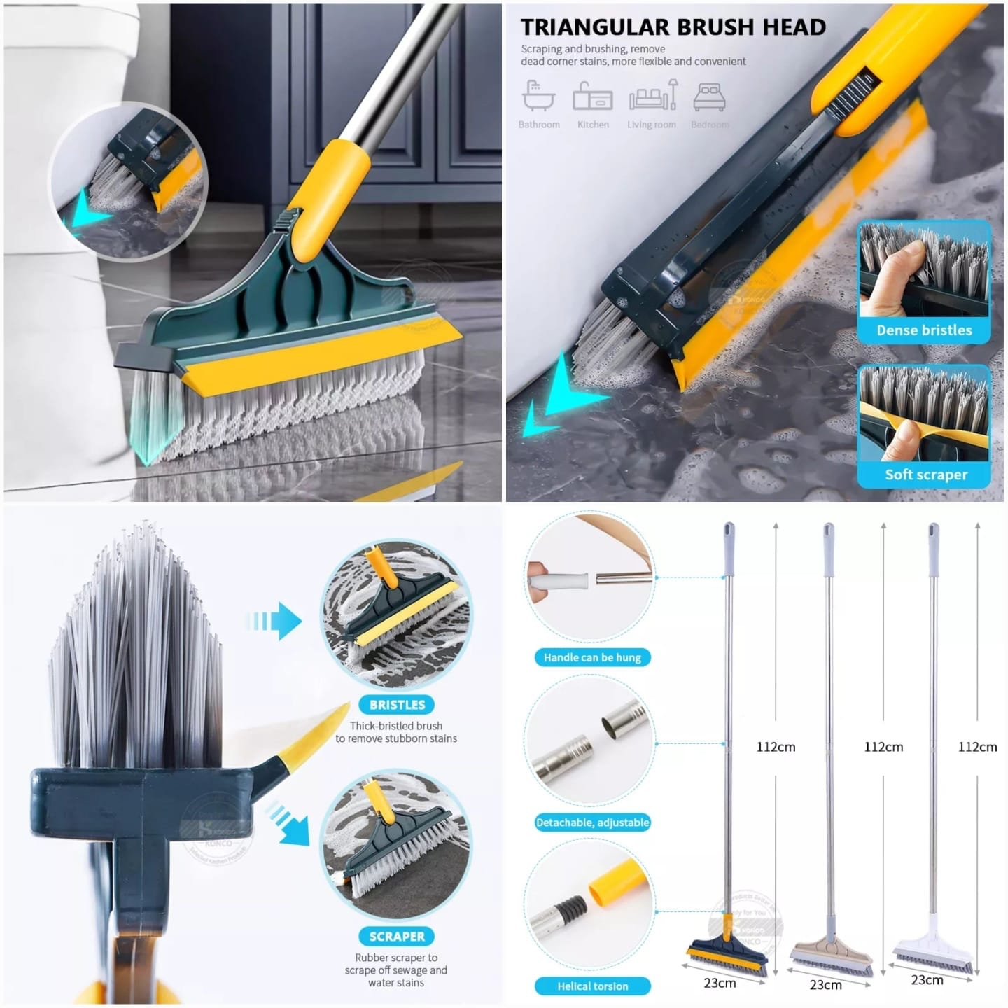 2 in 1 Floor Cleaning Brush Bathroom Tile Windows Floor Cleaning Brush with 120° Rotatable Head - Multipurpose Bathroom Floor Cleaning Brush - Floor Brush Scrubber - Without Box | Floor Cleaning Brush - Image 3