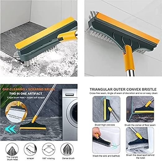 2 in 1 Floor Cleaning Brush Bathroom Tile Windows Floor Cleaning Brush with 120° Rotatable Head - Multipurpose Bathroom Floor Cleaning Brush - Floor Brush Scrubber - Without Box | Floor Cleaning Brush - Image 4