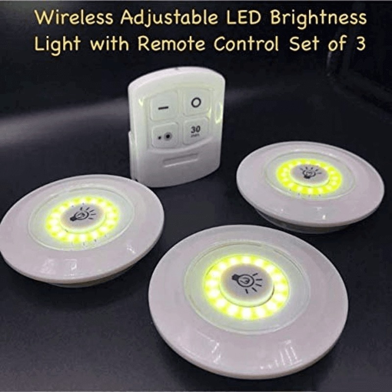 Pack of 3 LED Remote Control Lights – Tap Lights with Self Adhesive for Cabinet, Wardrobe & Kitchen ~ Cell Operated - Image 2