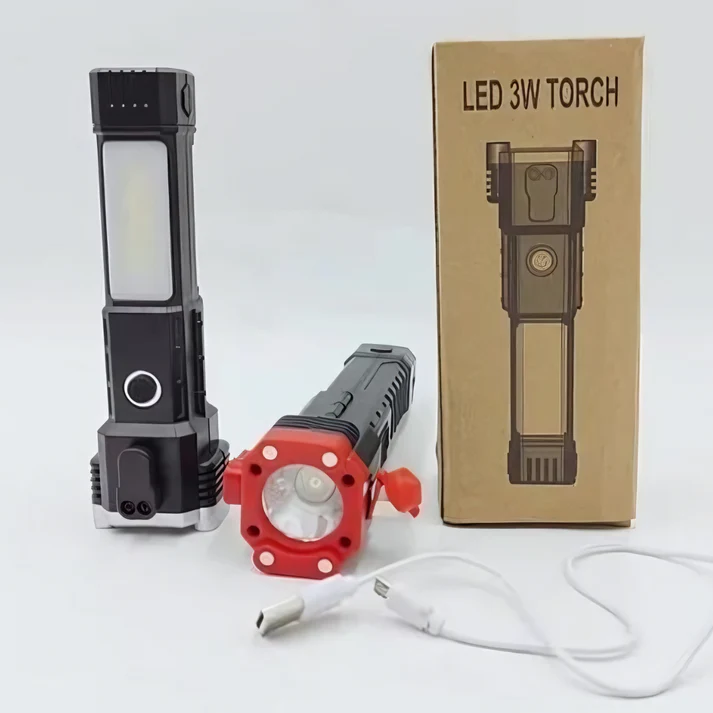 High-power Led Torch Light Rechargeable Flashlight And Multifunctional Tactical Hammer & Power Bank To Charge the Phone With Box~ 3000 mAh (random Color) - Image 3