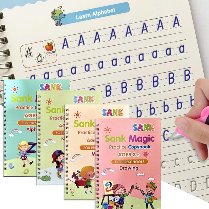 Sank Magic book Practice | Sank Magic Book for Montessori Children Tracing Handwriting First Pre-school Baby Learning Books for Kids (4 Books + Magic Pen with 10 Ink Refills) - Image 3