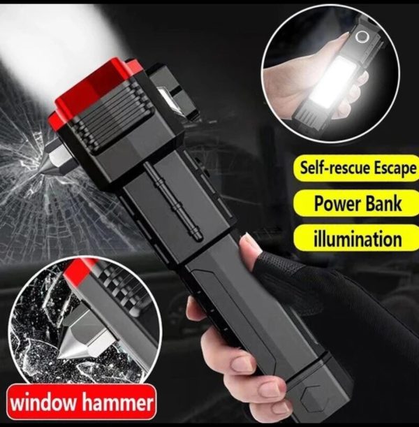 High-power Led Torch Light Rechargeable Flashlight And Multifunctional Tactical Hammer & Power Bank To Charge the Phone With Box~ 3000 mAh (random Color) - Image 2