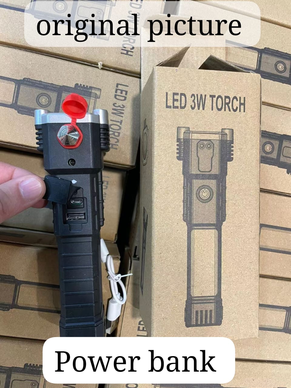 High-power Led Torch Light Rechargeable Flashlight And Multifunctional Tactical Hammer & Power Bank To Charge the Phone With Box~ 3000 mAh (random Color) - Image 5