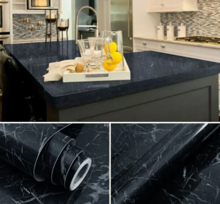 Self Adhesive Black Marble Sheet Sticker For Kitchen, Cupboard, Wall – Anti Oil And Heat Resistant Wallpaper (60*200 cm) - Image 2
