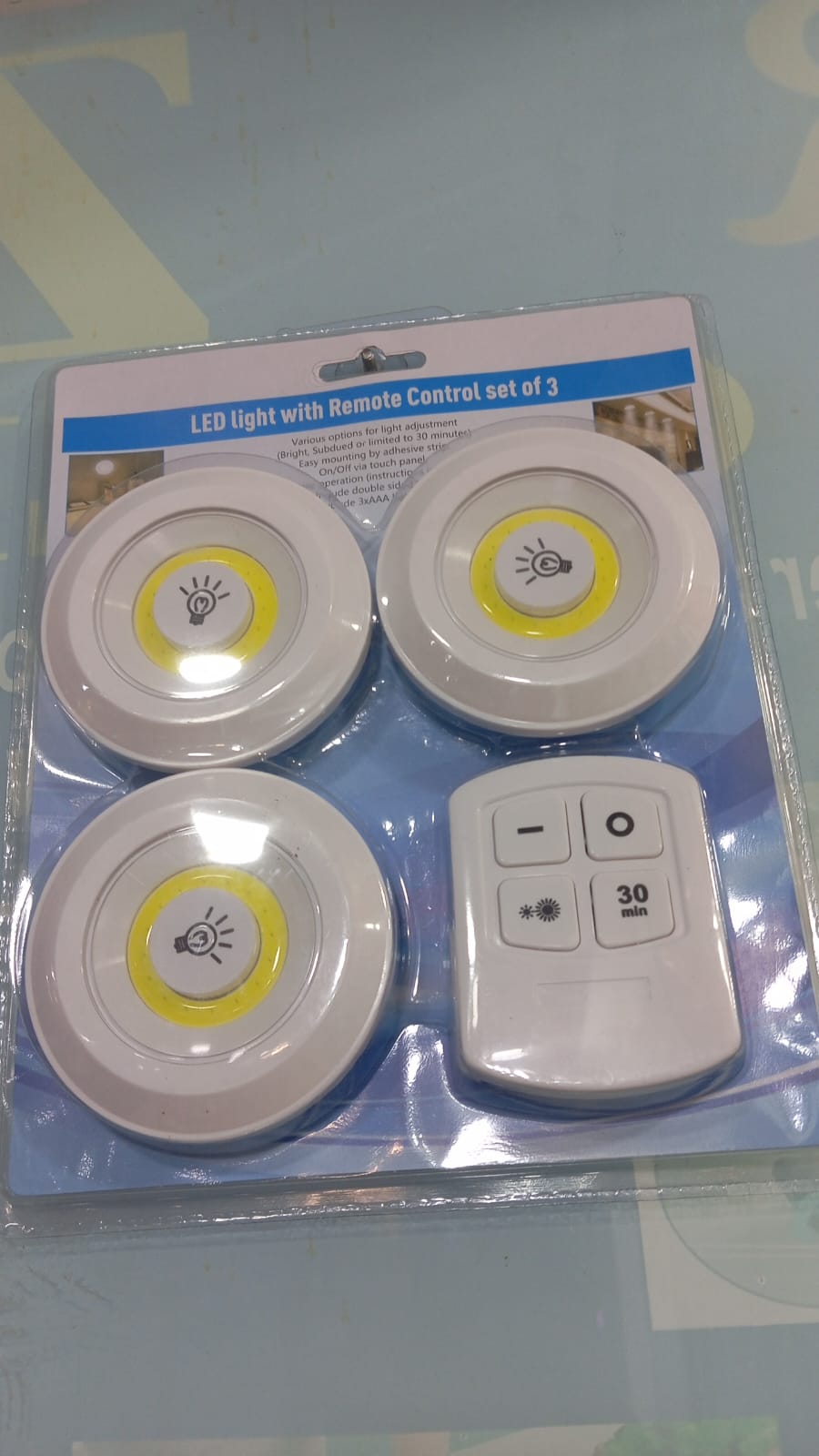 Pack of 3 LED Remote Control Lights – Tap Lights with Self Adhesive for Cabinet, Wardrobe & Kitchen ~ Cell Operated - Image 5